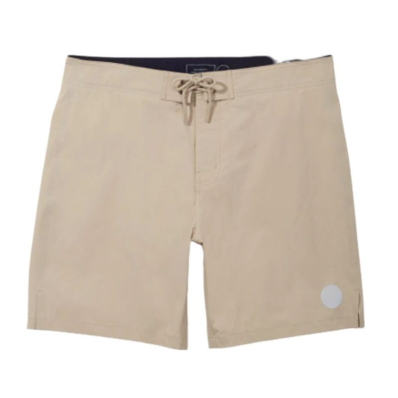 Saturdays NYC Leonard swim Shorts in khaki color on a white background.