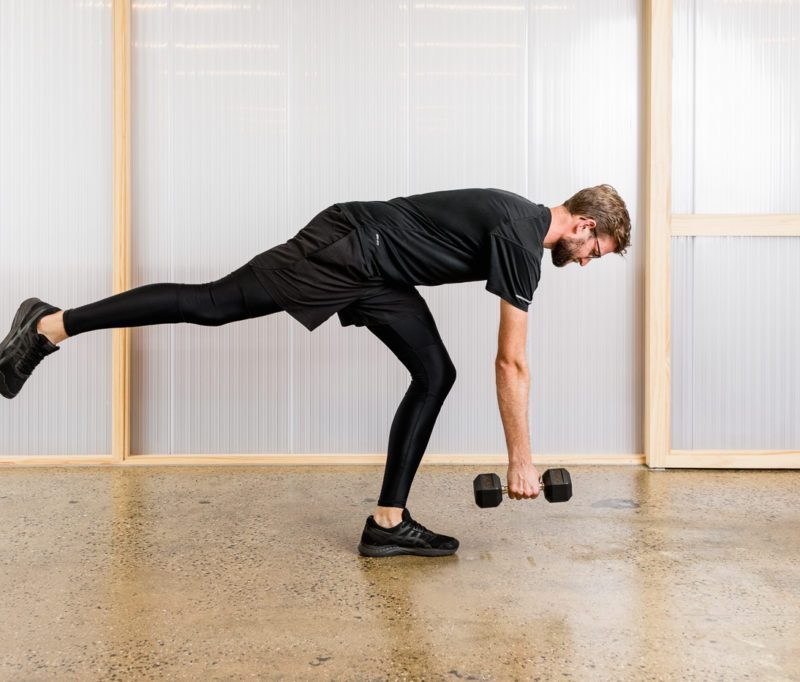 Man performing single-leg Romanian deadlifts