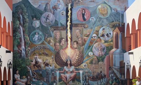 Painting depicting the history of the tequila making process in the historic town of tequila in Jalisco State Mexico