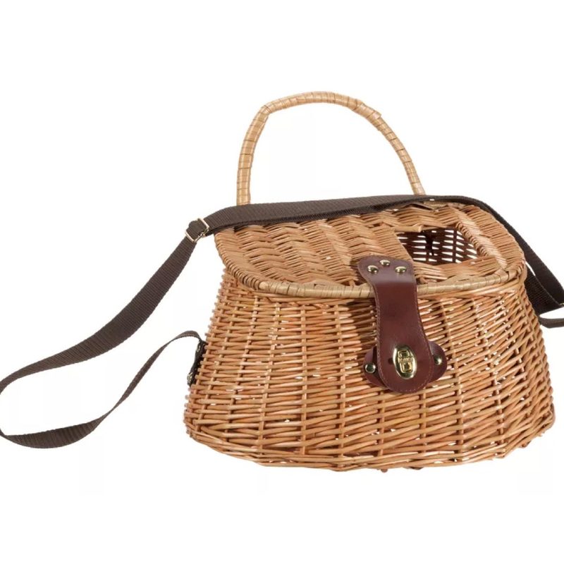 Wicker Fishing Creel on a white background.