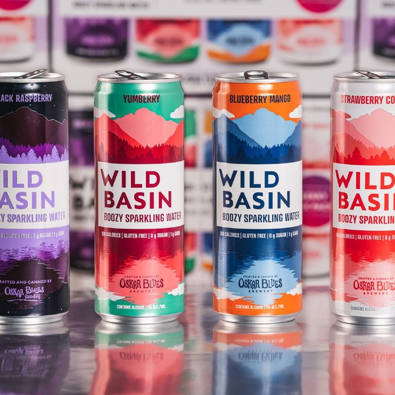 Various flavors of Wild Basin Boozy Sparkling Water in line.