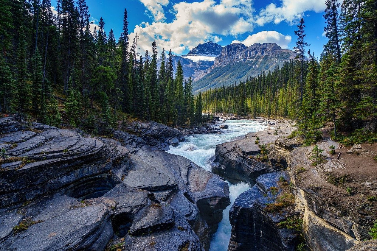 mountains and river in Alberta, Canada