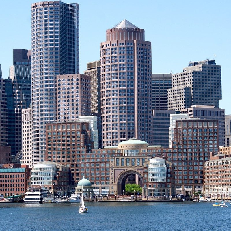 The Boston skyline as seen from the harbor. 