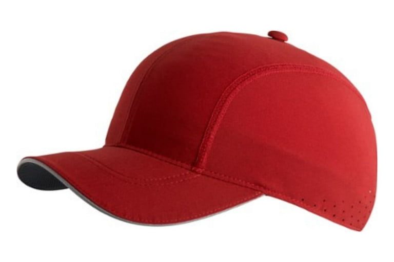 A red Brooks Chaser Hat on white background.