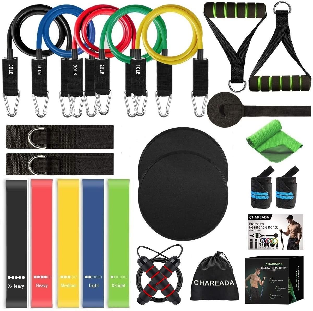 23 Pack Resistance Bands Set Workout Bands (Stackable Bands, Loop Resistance Bands, Core Sliders)