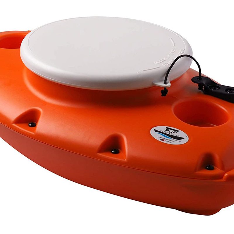 Orange, 30 Quart CreekKooler floating cooler, isolated on a plain white background.