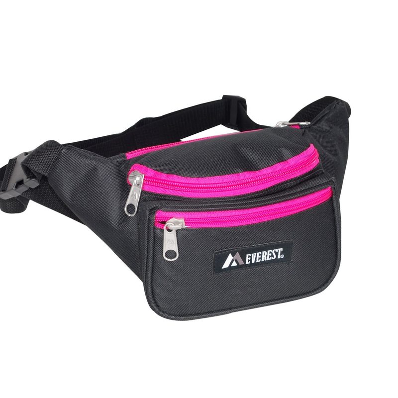An Everest waist back in black with hot pink zipper accents.