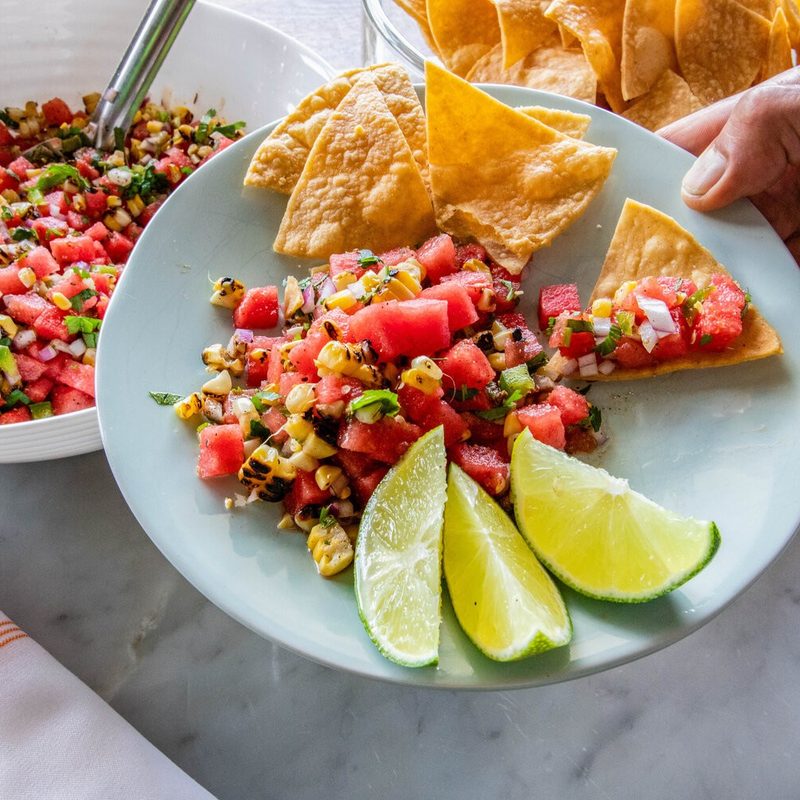 Grilled corn and watermelon salad