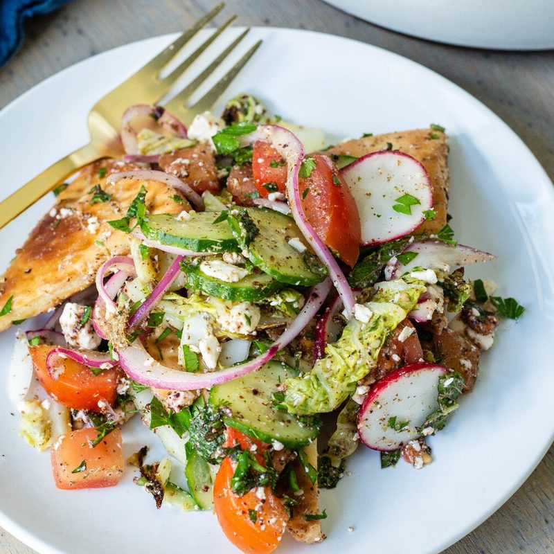 Grilled Napa cabbage fattoush salad