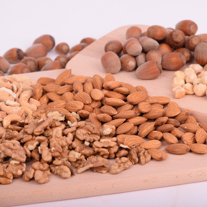 Piles of mixed nuts.