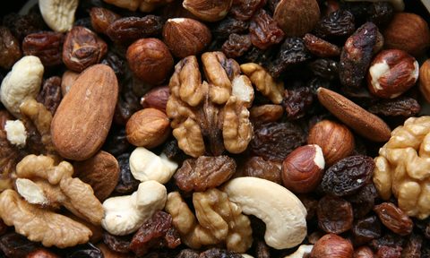 Closeup of a pile of mixed nuts.