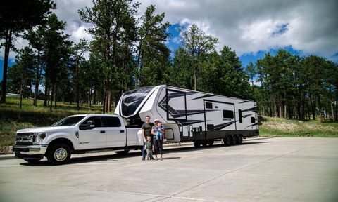 Pickup truck with travel trailer