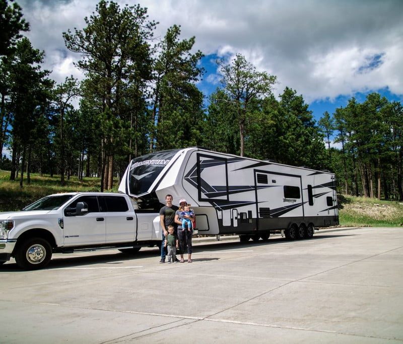 Pickup truck with travel trailer