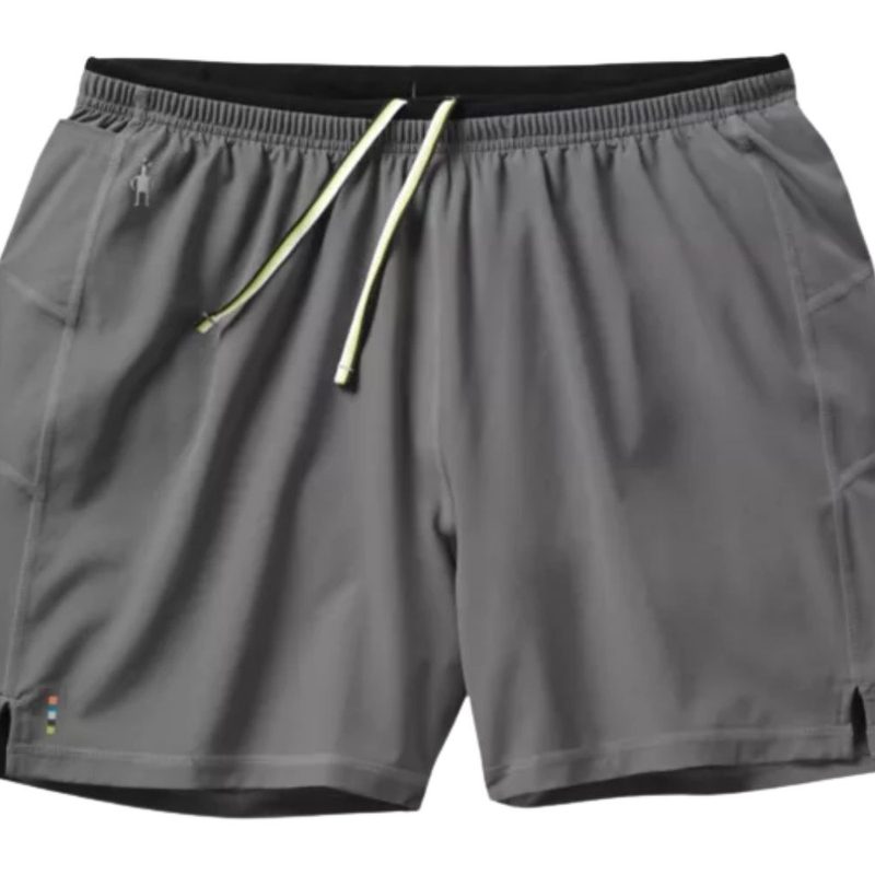 A gray Smartwool Merino Short on white background.