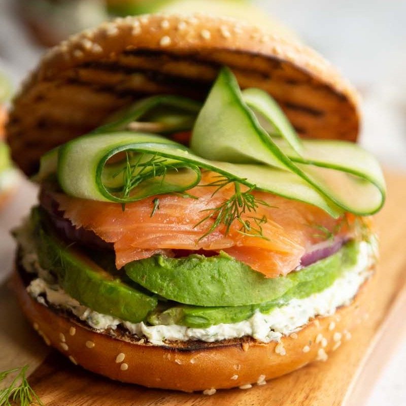 Smoked salmon bagel sandwich