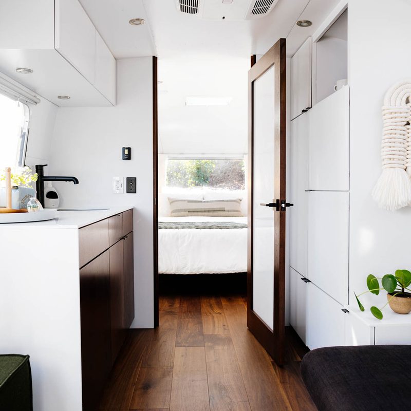 A view of the bathroom in an Airstream trailer at AutoCamp.