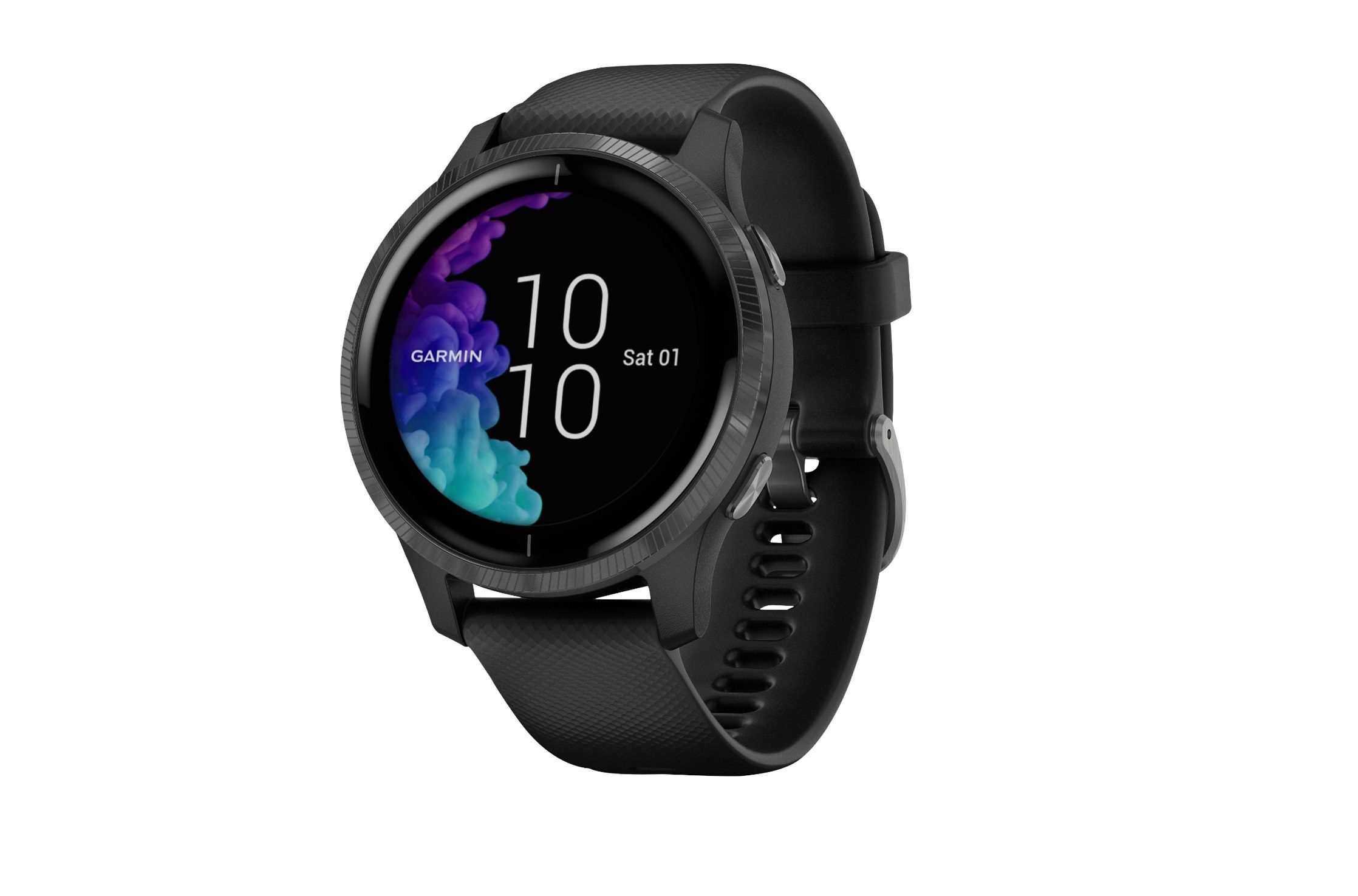 A side view of Garmin Venu Fitness Smartwatch.