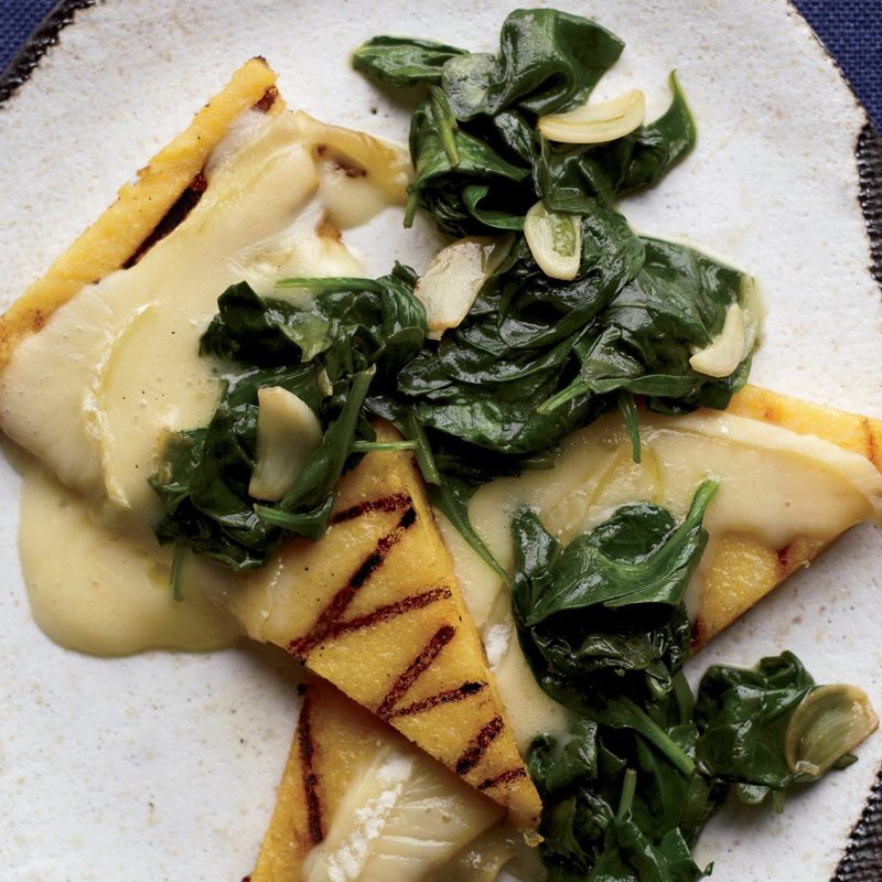 Grilled polenta with Spinach and Robiola cheese