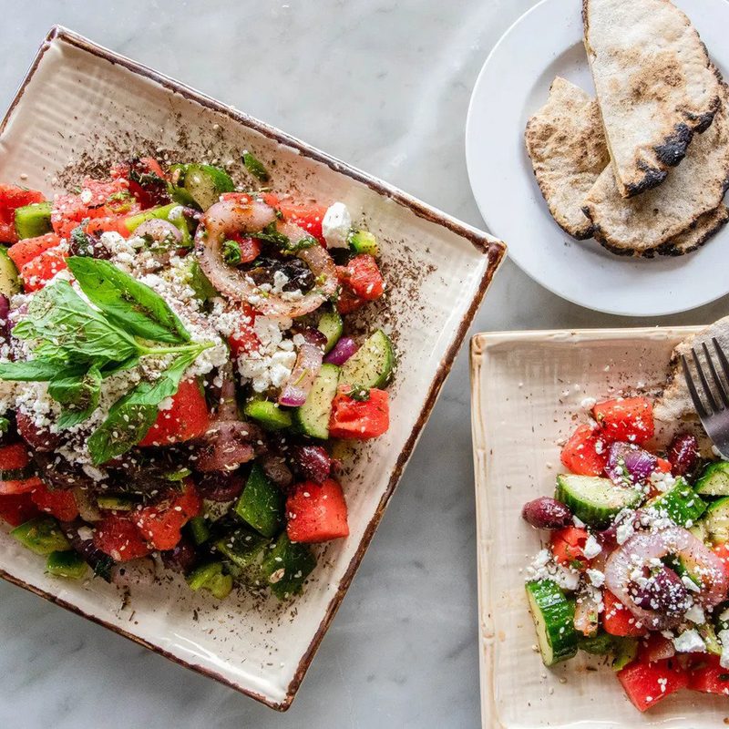 Grilled red onion and watermelon salad