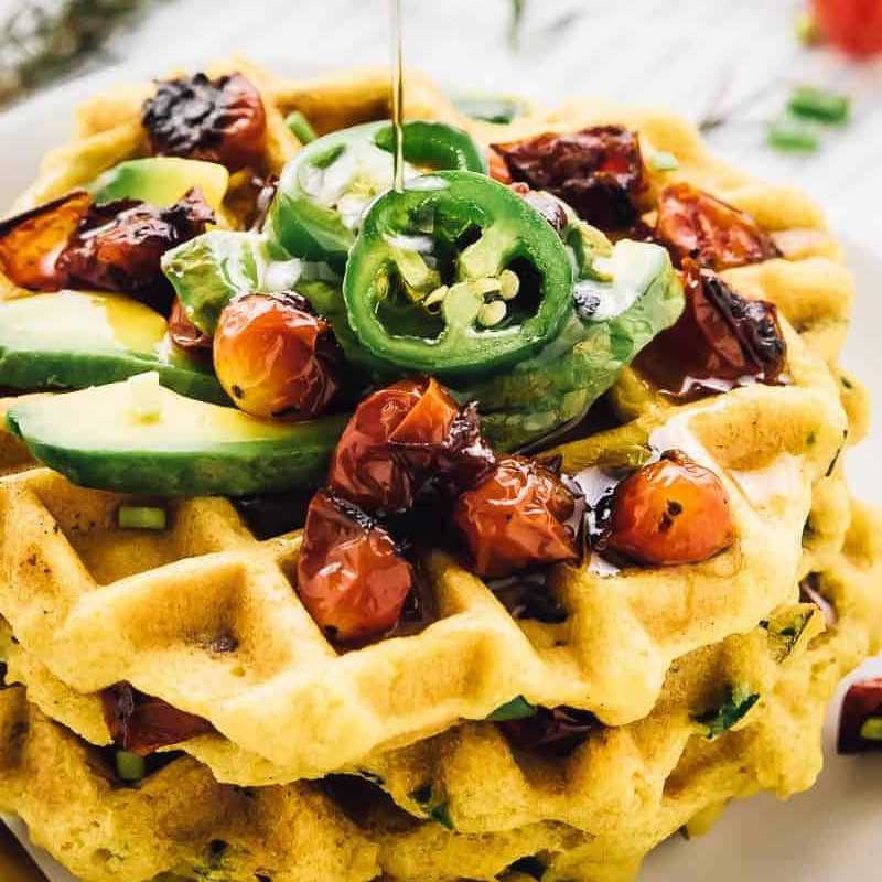 Vegan and Gluten-free Jalapeño Cornbread Waffles with Roasted Garlic & Rosemary