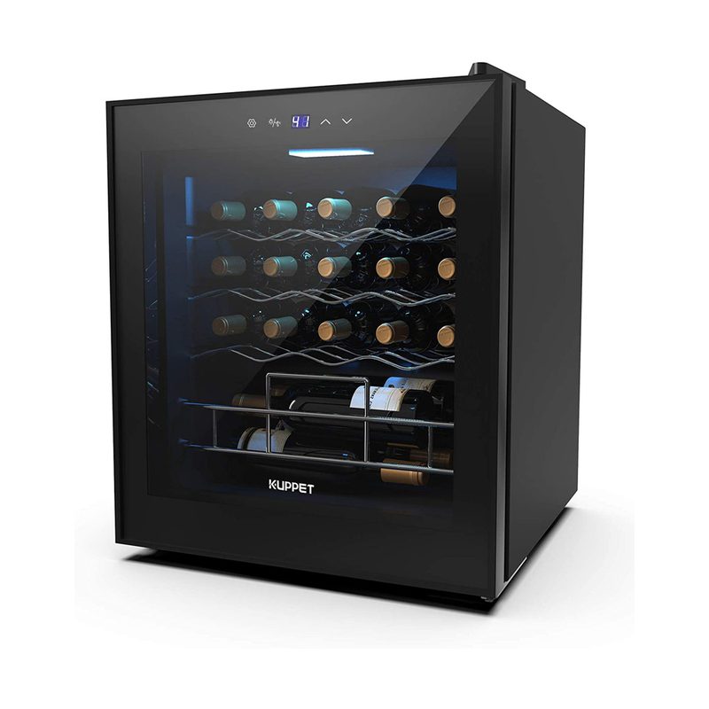 Wine bottles inside the Kuppet 19-Bottle Wine Cooler.