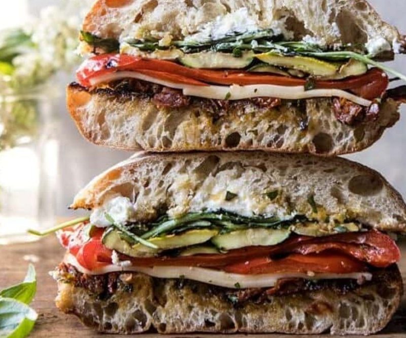 Marinated Veggie Cheese Sandwich with Sun-Dried Tomato Pesto image