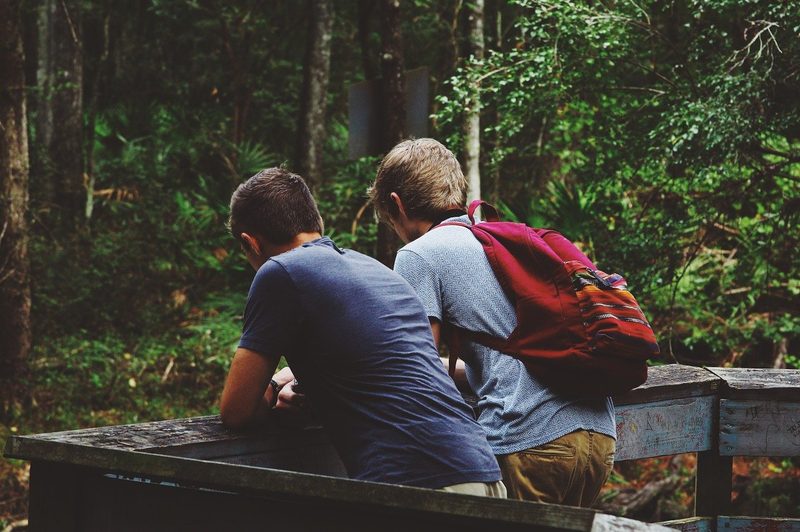 two men on hiking trail