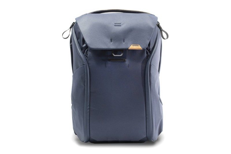 Blue/Grey Peak Design Everyday Backpack on white background.