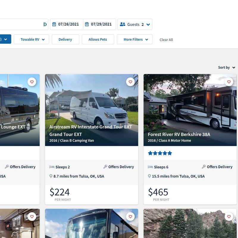 RVshare RV Rental Website (screenshot)
