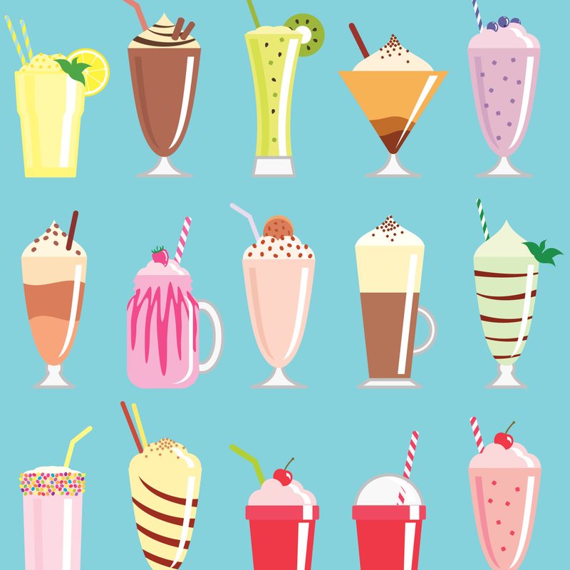 A graphic depicting drawings of various styles and flavors of frozen beverage treats.