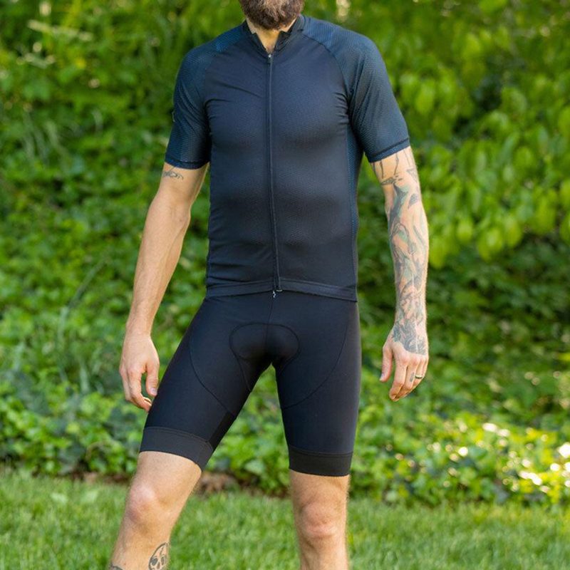 Man modeling Black Bibs The Black Shorts Plus.
