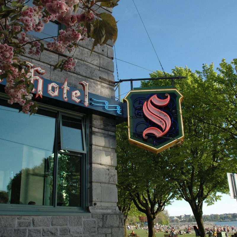 Signboard exterior of the Sylvia Hotel located in Vancouver, Canada.