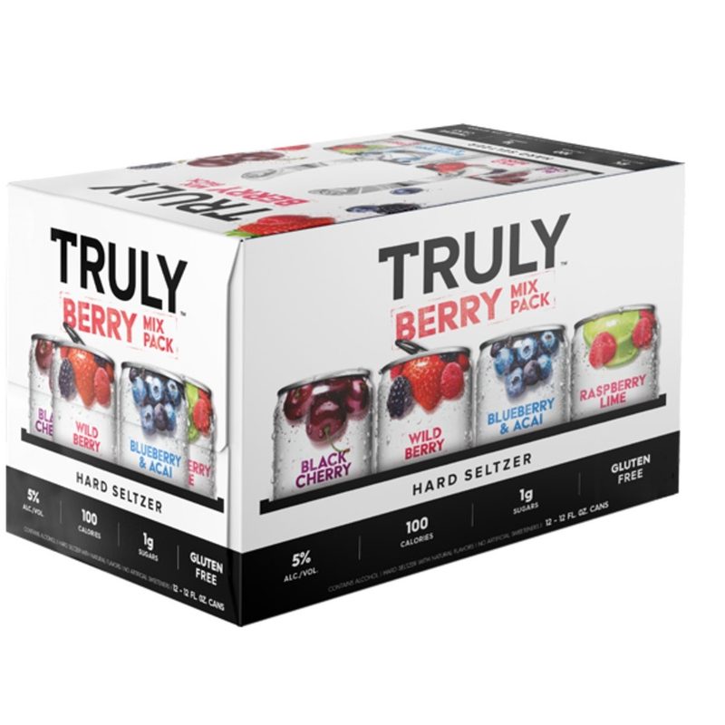 A pack of TRULY hard seltzer in a white backdrop.