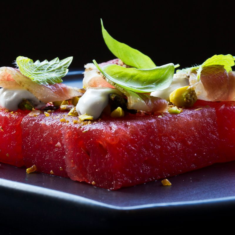 A plate of watermelon salad.