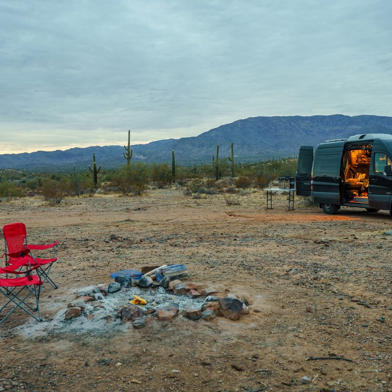 A converted Sprinter campervan at the Hummingbird Springs Wilderness Area.