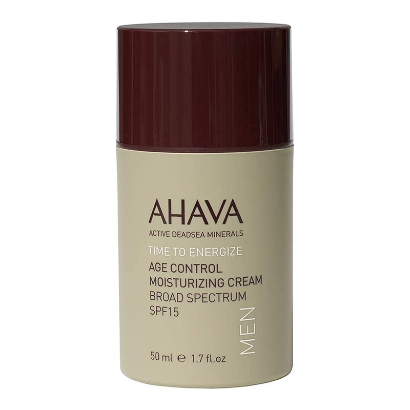 A bottle of Ahave Age Control Moisturizer on white background