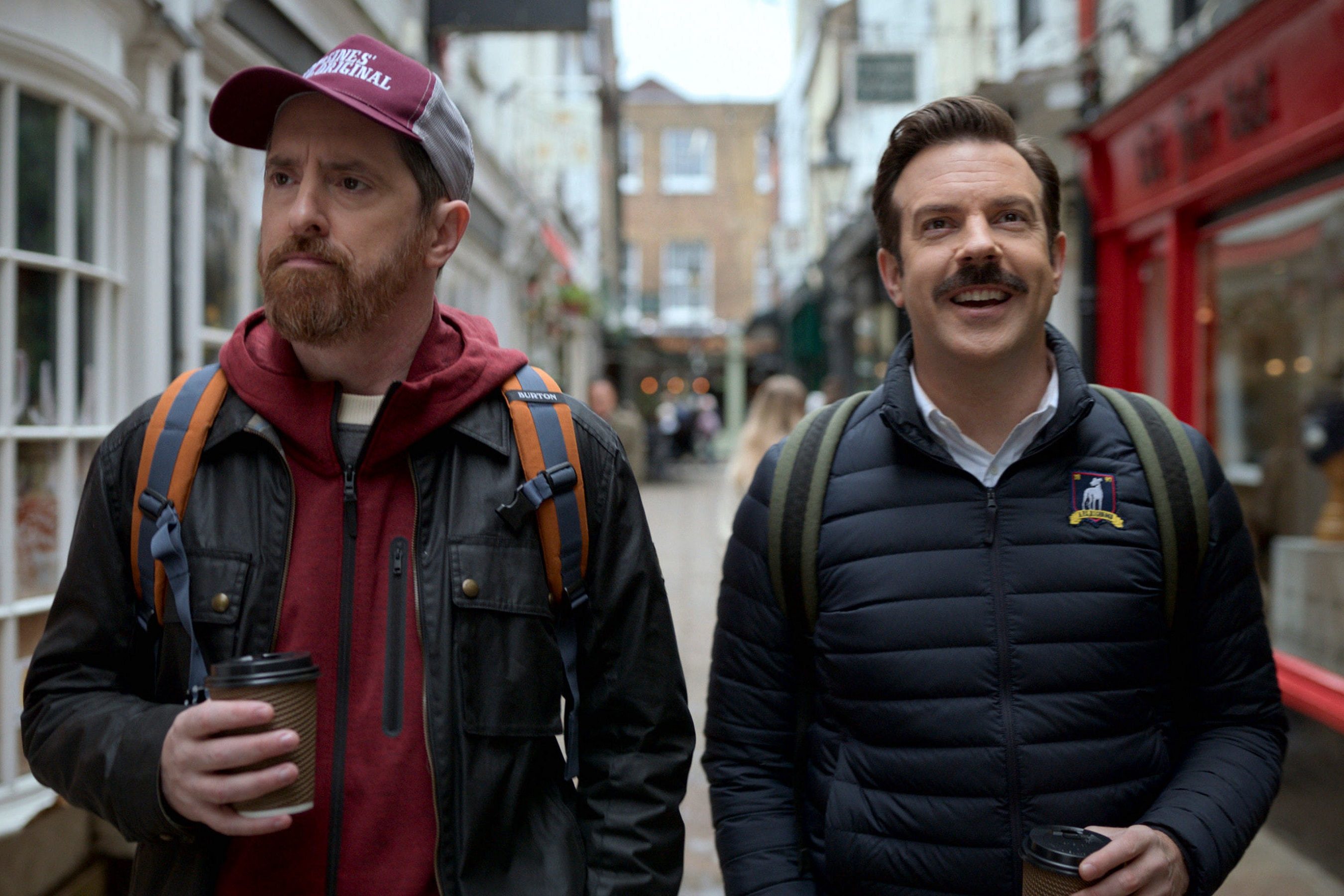 Brendan Hunt and Jason Sudekis in Ted Lasso