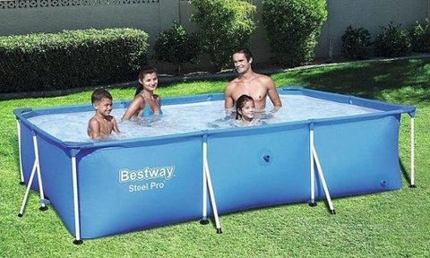 Bestway Above Ground Pool Frame with swimmers in it.
