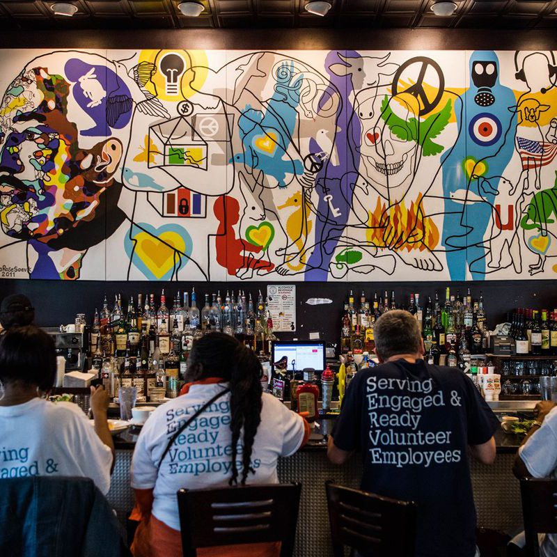 Guests dining at the Busboys & Poets.