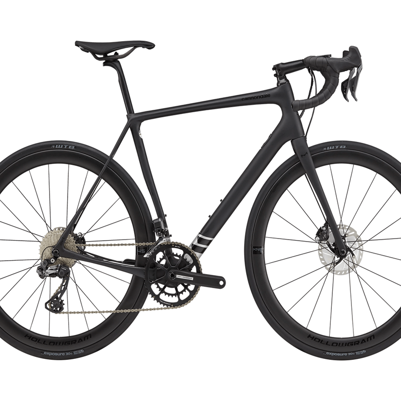 A black Cannondale Synapse Hi-Mod GRX Di2 bicycle on white background.