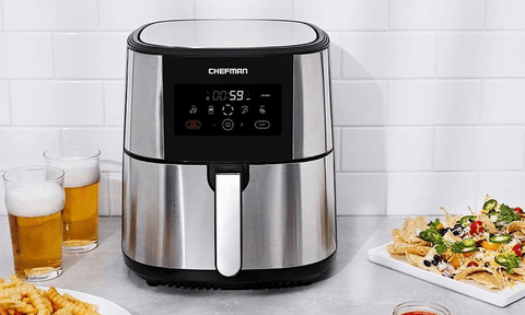 Chefman Turbofry air fryer on a table with food.
