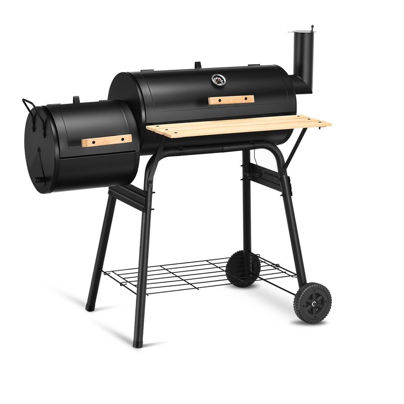 Costway Outdoor Grill with Offset Smoker all closed on white background.