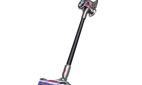 Dyson V8 Motorhead Cordless Vacuum freestanding on white background.