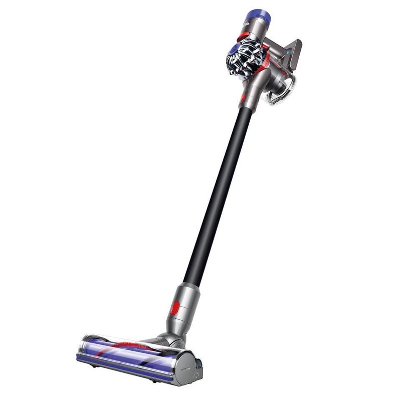 Dyson V8 Motorhead Cordless Vacuum freestanding on white background.
