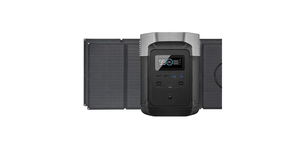 EcoFlow Delta + 160W Solar Panel on a white background.