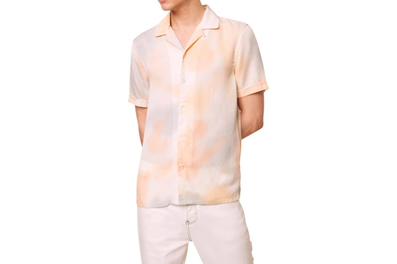 A tie-dye men's camp collar shirt.