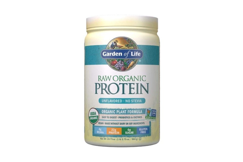 A package of Garden of Life Raw Organic Vegan Protein Powder Shake mix.