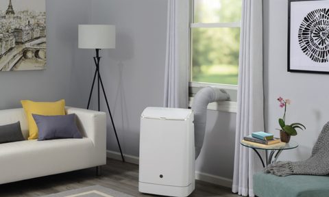 GE portable AC installed in window.