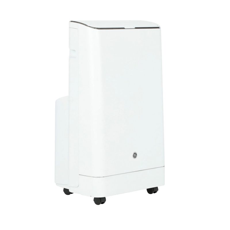 Side view of GE's Portable AC Unit on white background.
