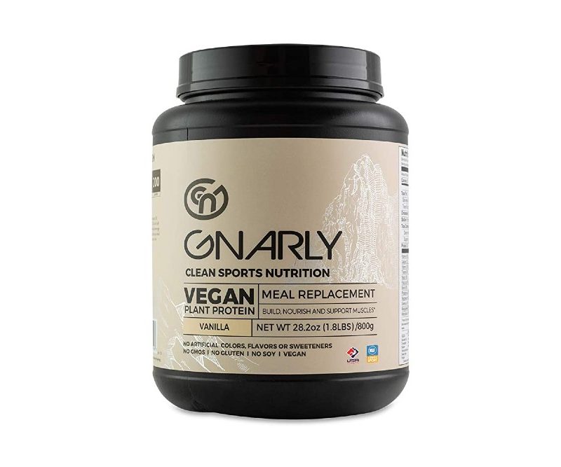 Gnarly is a vegan protein powder blend that can serve as a meal replacement and is good for 16 servings.